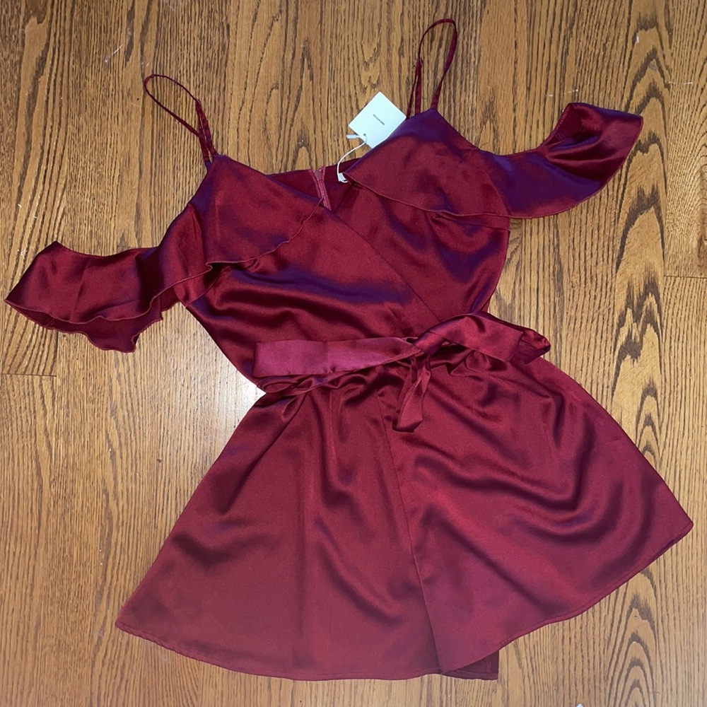 Wine/burgundy/red silk romper from Urban Outfitters. Size 8